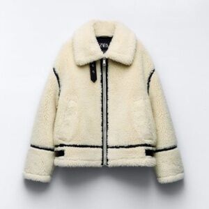 Zara Cream Sherpa Jacket with Black Trim